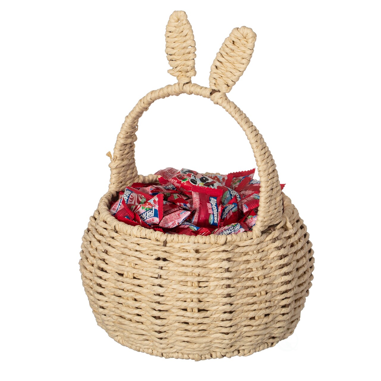 Wickerwise Hand-Woven Easter Bunny Ear Basket with Handle – Multi-Purpose Paper Rope Wicker Basket for Easter Egg Hunts, Picnics, Flower Arrangements, Food Storage, Party, and Home Decor